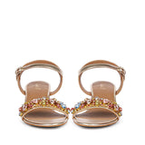 Saint Ella Multi Stones Decor Gold Leather Block Heels