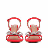 Saint Hayden Crystal Bow Red Satin-Leather Stilettos