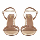 Saint Gracie Strass Embellished Metallic Gold Leather Block Heels