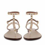 Saint Irene Platin Leather Metal Studded Flat Sandals.