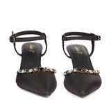 Leila Multi Stone Embellished Black Nylon Fabric Pumps