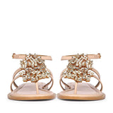 Saint Jenna Silver Stone Adorned Pink Leather Flat Sandals