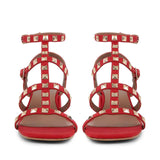 Saint Angela Gold Metal Studs Red Block Heels