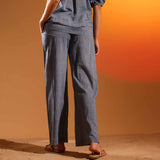 Saint Womens Grey Solid Chambray Pant