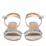 Saint Ella Blue Stones Decor Silver Leather Block Heels