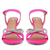 Saint Hayden Crystal Bow Hot Pink Leather-Satin Stilettos