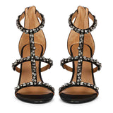 Saint Ella Smoke Stone Embellished Black Leather Heels