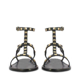 Saint Miriam Black Leather Flat Sandals