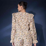 Saint Womens Ivory Ruffle Floral Viscose Dobby Tunic