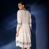 Saint Womens White Viscose Check Dobby Knee-Length Dress