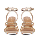 Saint Aldina Crystal Cord String Gold Leather Jewel Block Heels