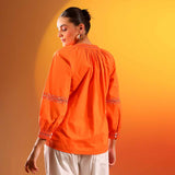 Saint Womens Orange Embroidered Cotton Shirt