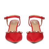 Leila Multi Stone Embellished Red Nylon Fabric Pumps