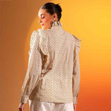 Saint Womens Ivory Ruffle Printed Cotton Cambric Top