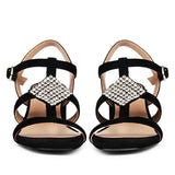 Donya Stones Black Suede Leather Block Heels