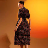 Saint Womens Onyx Printed Dobby Midi Dress