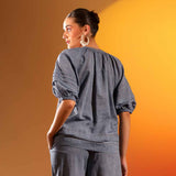 Saint Womens Grey Solid Chambray Top