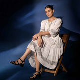 Saint Womens White Viscose Check Dobby Knee-Length Dress