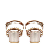 Saint Ella Multi Stones Decor Gold Leather Block Heels