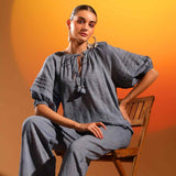 Saint Womens Grey Solid Chambray Top