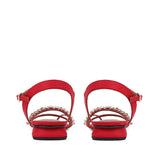 Annie Stone Embellished Red Nylon Fabric Sandals