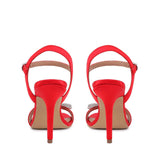 Saint Hayden Crystal Bow Red Satin-Leather Stilettos