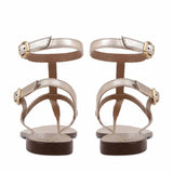 Saint Irene Platin Leather Metal Studded Flat Sandals.