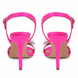 Saint Hayden Crystal Bow Hot Pink Leather-Satin Stilettos