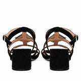 Donya Stones Black Suede Leather Block Heels