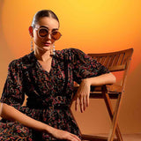 Saint Womens Onyx Printed Dobby Midi Dress