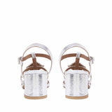 Donya Stones Silver Metallic Leather Block Heels