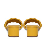 Kate Mustard Woven Leather Block Heel Mules