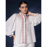 Saint Womens White Embroidered Cotton Shirt