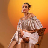 Saint Womens Lilac Marbel Dobby Off-Shoulder Midi Dress