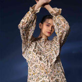 Saint Womens Ivory Ruffle Floral Viscose Dobby Tunic