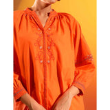 Saint Womens Orange Embroidered Cotton Shirt