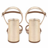 Saint Gracie Strass Embellished Metallic Gold Leather Block Heels