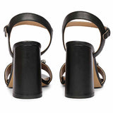 Saint Macy Silver Stone Jewel Black Leather Block Heels