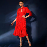 Saint Womens Crimson Solid Viscose Sunfeel Midi Dress