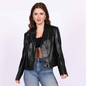Saint Ginevra Black Leather Women Biker Jackets
