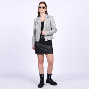 Saint Ginevra Grey Leather Women Biker Jackets