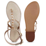 Saint Irene Platin Leather Metal Studded Flat Sandals.