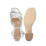 Saint Felicia Silver Hand Woven Leather Block Heels