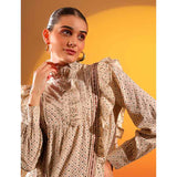 Saint Womens Ivory Ruffle Printed Cotton Cambric Top