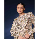 Saint Womens Ivory Ruffle Floral Viscose Dobby Tunic