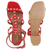 Saint Angela Gold Metal Studs Red Block Heels