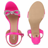 Saint Hayden Crystal Bow Hot Pink Leather-Satin Stilettos