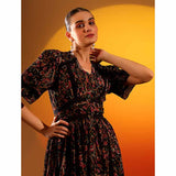 Saint Womens Onyx Printed Dobby Midi Dress