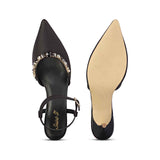Leila Multi Stone Embellished Black Nylon Fabric Pumps
