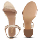 Saint Gracie Strass Embellished Metallic Gold Leather Block Heels